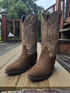 Masterson Boot Company Two Toned Brown Leather, Suede Cowboy Boots, Sz 8 EW